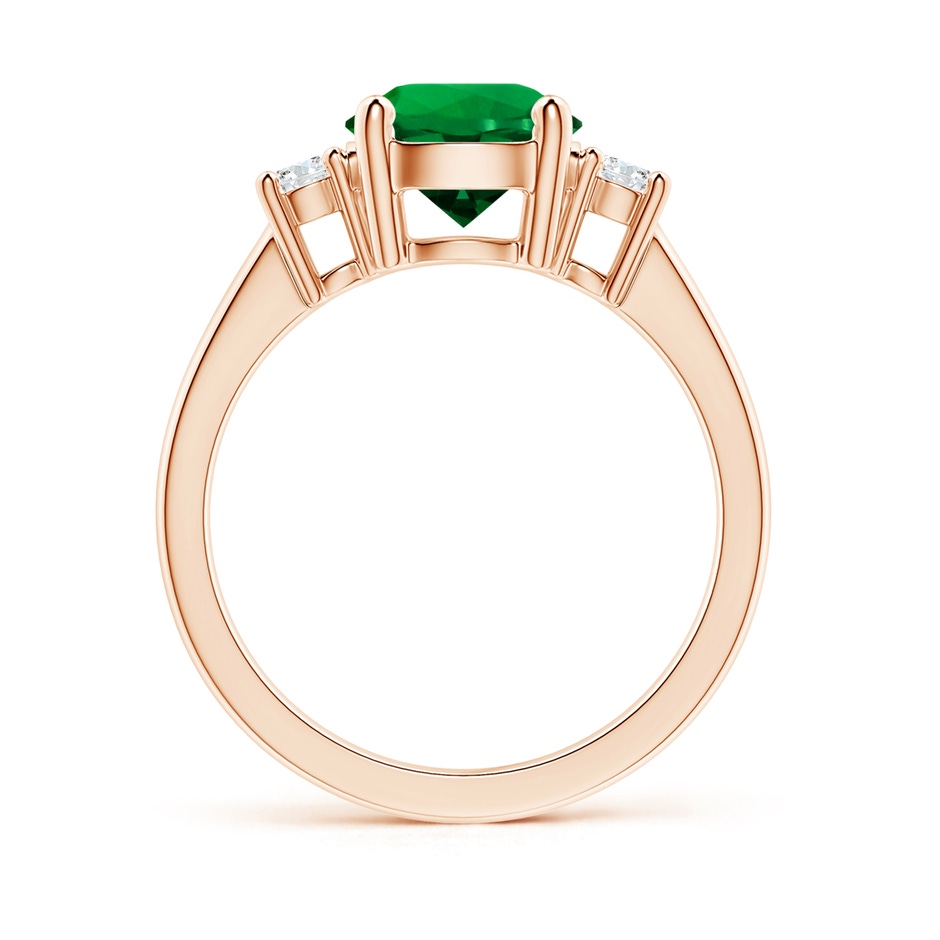8mm Labgrown Lab-Grown Prong-Set Round 3 Stone Emerald and Lab Diamond Ring in 18K Rose Gold side 199