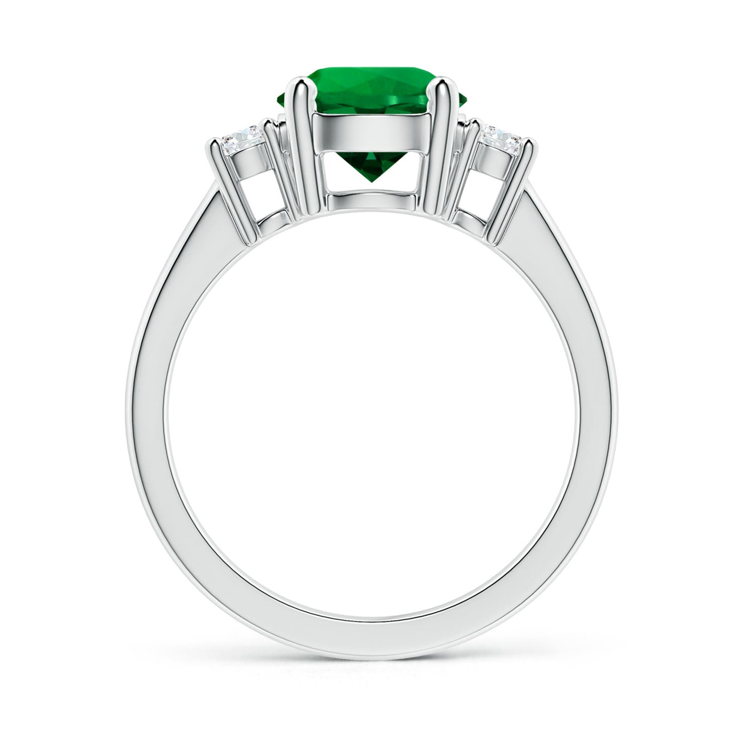 8mm Labgrown Lab-Grown Prong-Set Round 3 Stone Emerald and Lab Diamond Ring in 18K White Gold