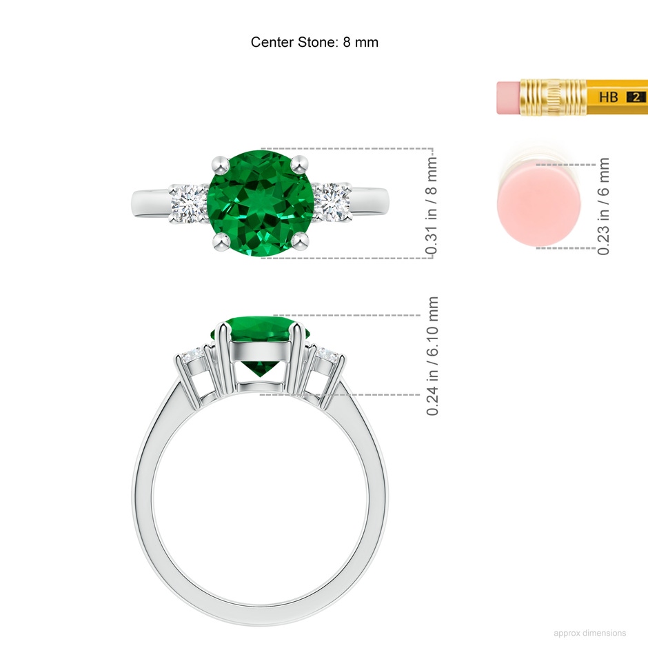 8mm Labgrown Lab-Grown Prong-Set Round 3 Stone Emerald and Lab Diamond Ring in 18K White Gold ruler
