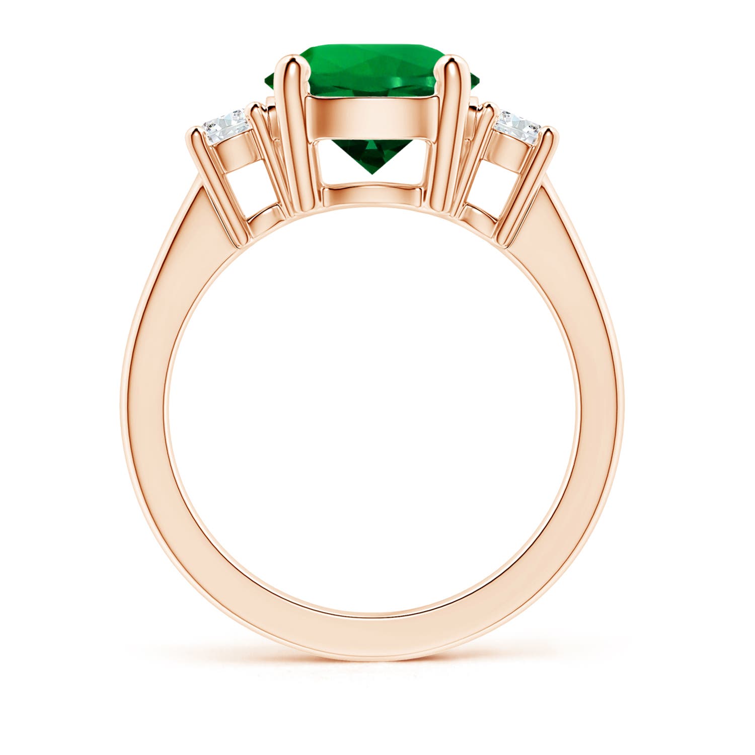 9mm Labgrown Lab-Grown Prong-Set Round 3 Stone Emerald and Lab Diamond Ring in 18K Rose Gold