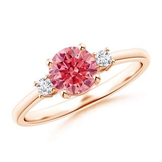 6.2mm Labgrown Prong-Set Round 3 Stone Lab-Grown Fancy Intense Pink and White Diamond Ring in Rose Gold