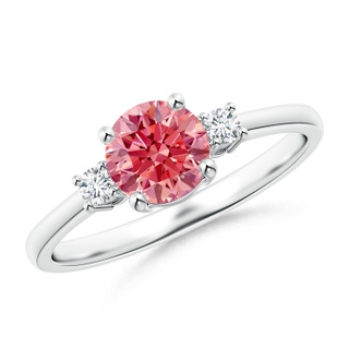 6.2mm Labgrown Prong-Set Round 3 Stone Lab-Grown Fancy Intense Pink and White Diamond Ring in S999 Silver