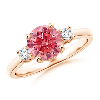 7.2mm Labgrown Prong-Set Round 3 Stone Lab-Grown Fancy Intense Pink and White Diamond Ring in 10K Rose Gold