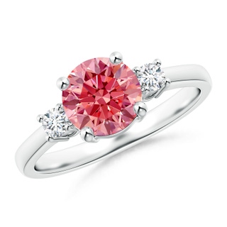 7.2mm Labgrown Prong-Set Round 3 Stone Lab-Grown Fancy Intense Pink and White Diamond Ring in S999 Silver