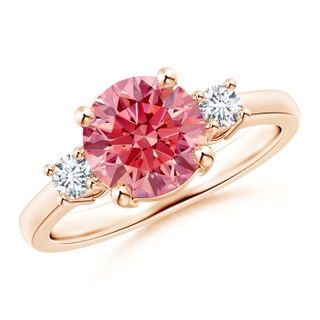7.8mm Labgrown Prong-Set Round 3 Stone Lab-Grown Fancy Intense Pink and White Diamond Ring in 9K Rose Gold