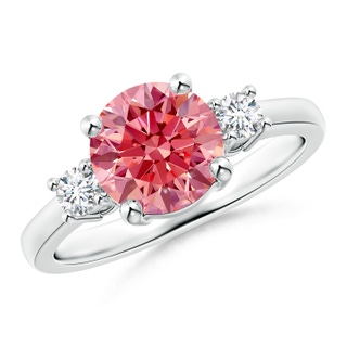 7.8mm Labgrown Prong-Set Round 3 Stone Lab-Grown Fancy Intense Pink and White Diamond Ring in P950 Platinum