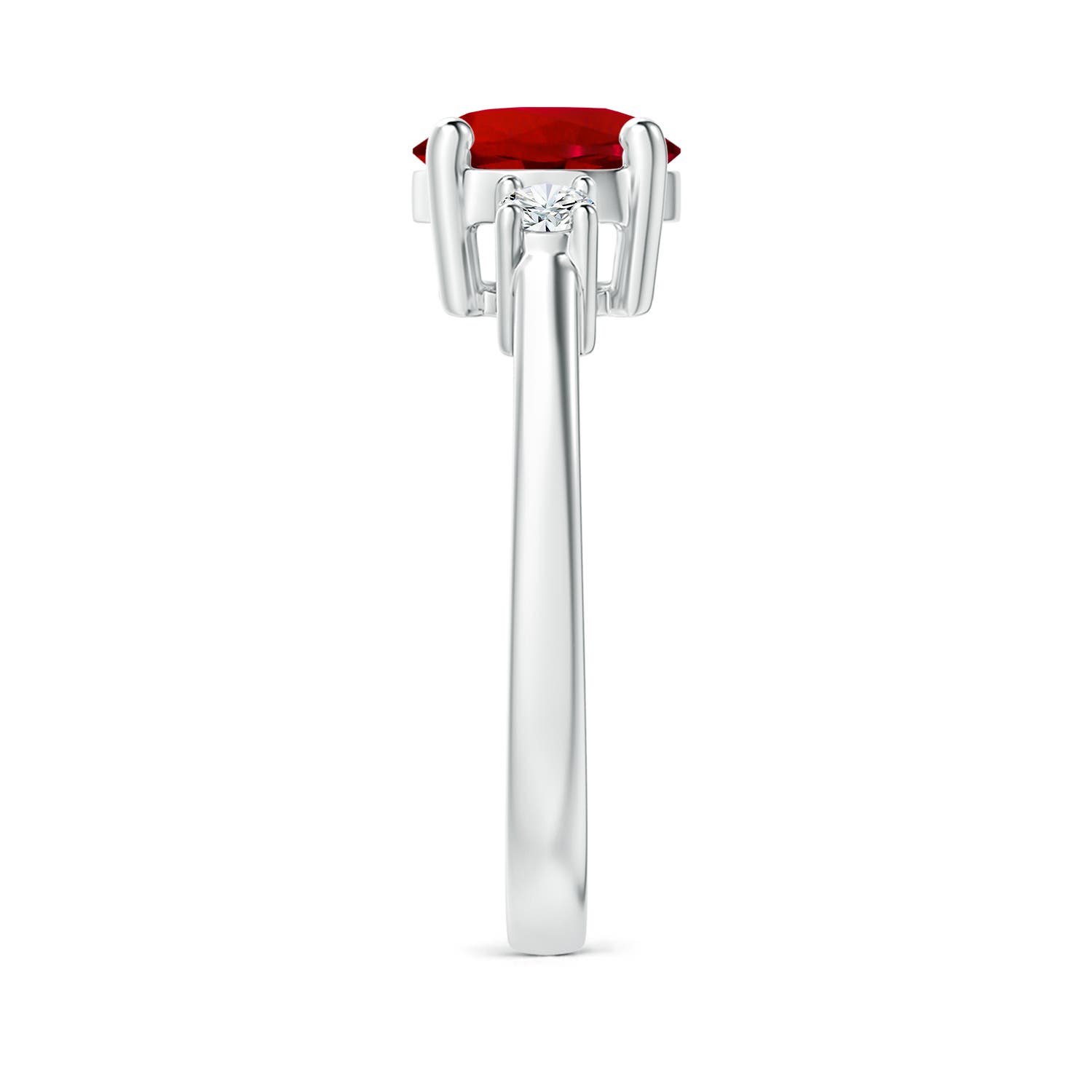 7mm Labgrown Lab-Grown Prong-Set Round 3 Stone Ruby and Lab Diamond Ring in White Gold - side 4