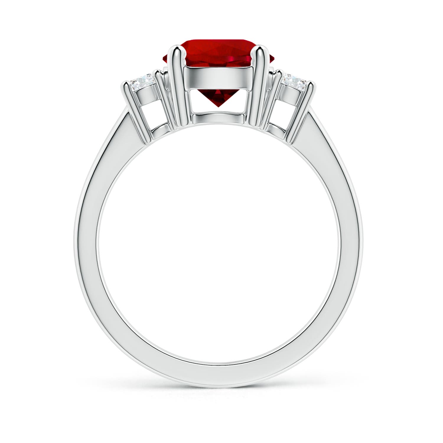 8mm Labgrown Lab-Grown Prong-Set Round 3 Stone Ruby and Lab Diamond Ring in 18CT White Gold - side 3