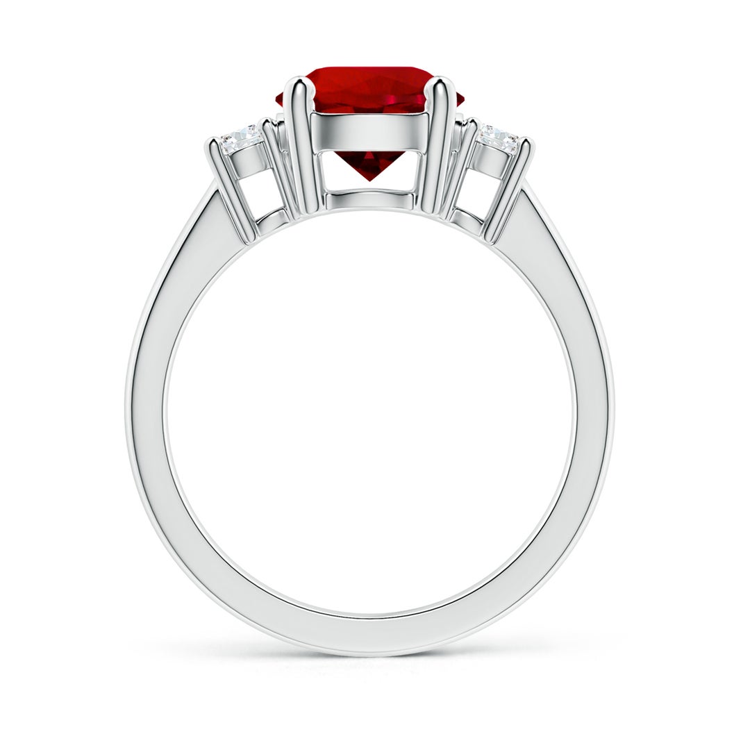 Lab-Grown Prong-Set Round 3 Stone Ruby and Lab Diamond Engagement Ring