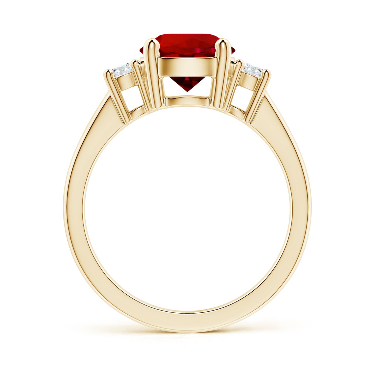 8mm Labgrown Lab-Grown Prong-Set Round 3 Stone Ruby and Lab Diamond Ring in 18K Yellow Gold