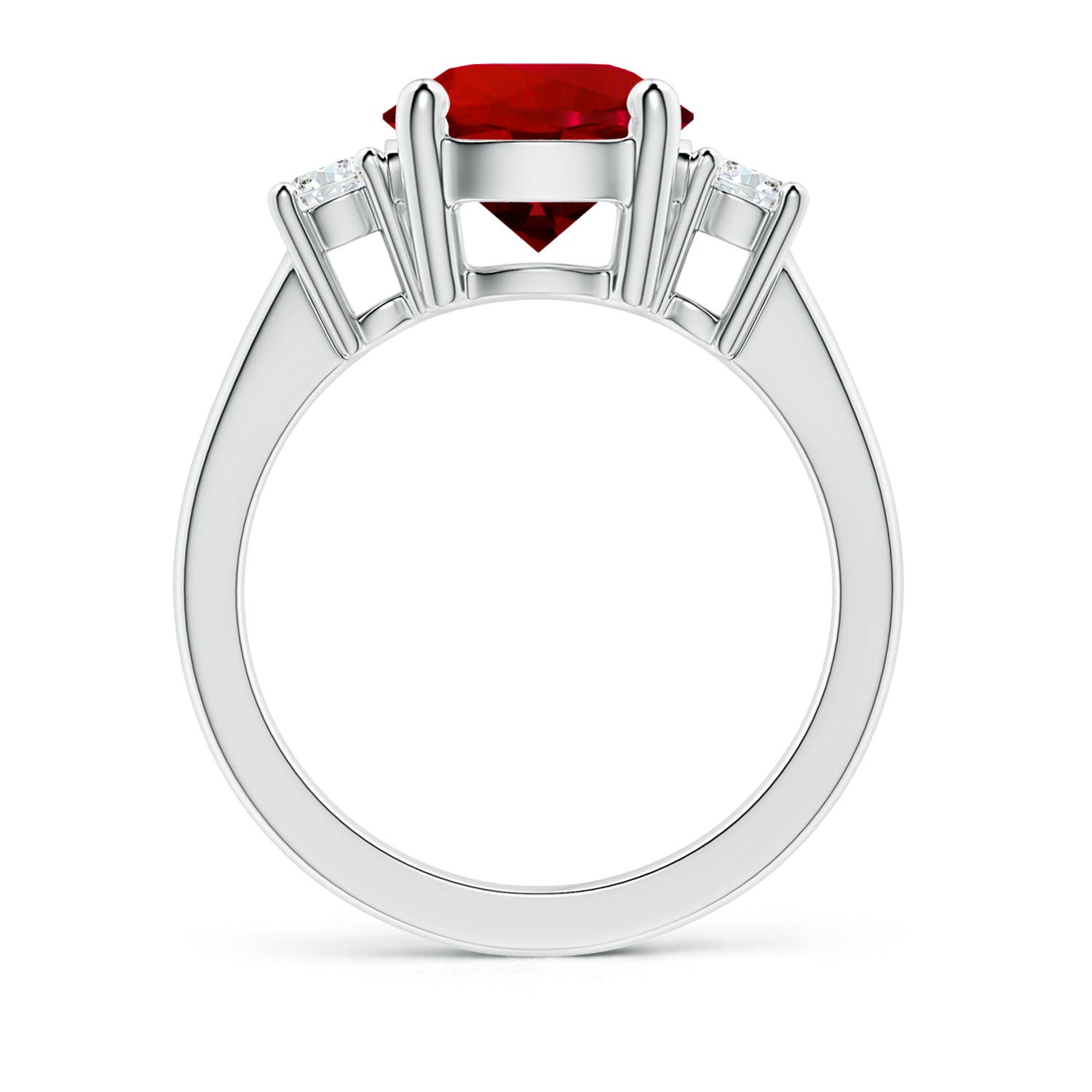 9mm Labgrown Lab-Grown Prong-Set Round 3 Stone Ruby and Lab Diamond Ring in P950 Platinum