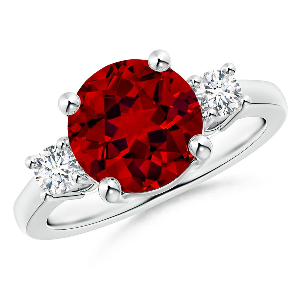 9mm Labgrown Lab-Grown Prong-Set Round 3 Stone Ruby and Lab Diamond Ring in S999 Silver