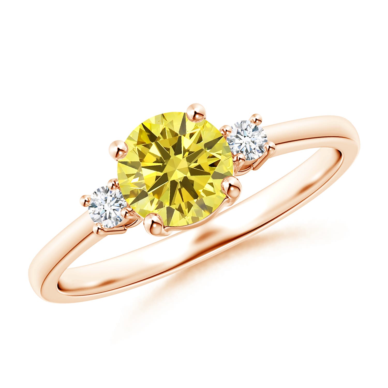 6.2mm Labgrown Prong-Set Round 3 Stone Lab-Grown Fancy Intense Yellow and White Diamond Ring in 18CT Rose Gold