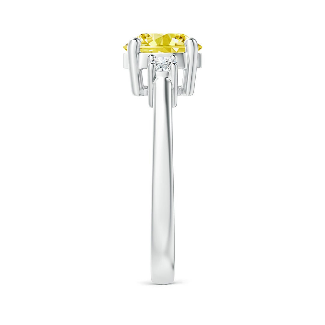 7.2mm Labgrown Prong-Set Round 3 Stone Lab-Grown Fancy Intense Yellow and White Diamond Ring in White Gold - side 3