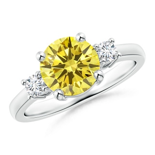 7.8mm Labgrown Prong-Set Round 3 Stone Lab-Grown Fancy Intense Yellow and White Diamond Ring in P950 Platinum