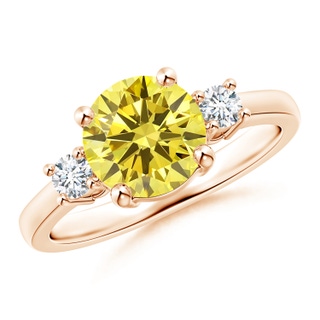 7.8mm Labgrown Prong-Set Round 3 Stone Lab-Grown Fancy Intense Yellow and White Diamond Ring in Rose Gold