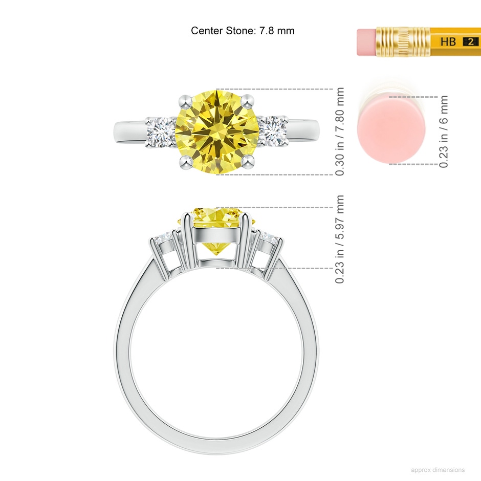 7.8mm Labgrown Prong-Set Round 3 Stone Lab-Grown Fancy Intense Yellow and White Diamond Ring in White Gold ruler