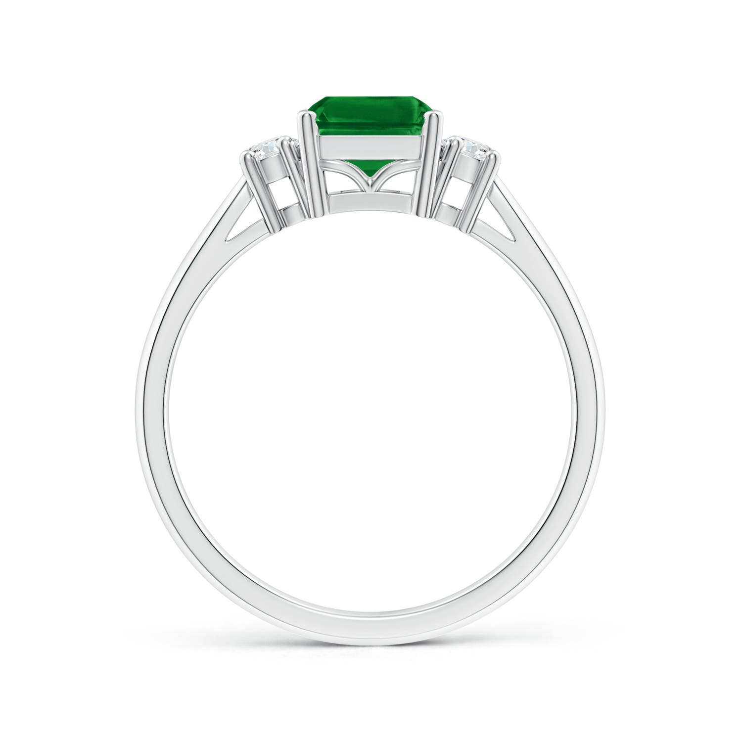 8x6mm Labgrown Lab-Grown-Classic Emerald-Cut Emerald & Round Diamond Three Stone Ring in White Gold - side 2