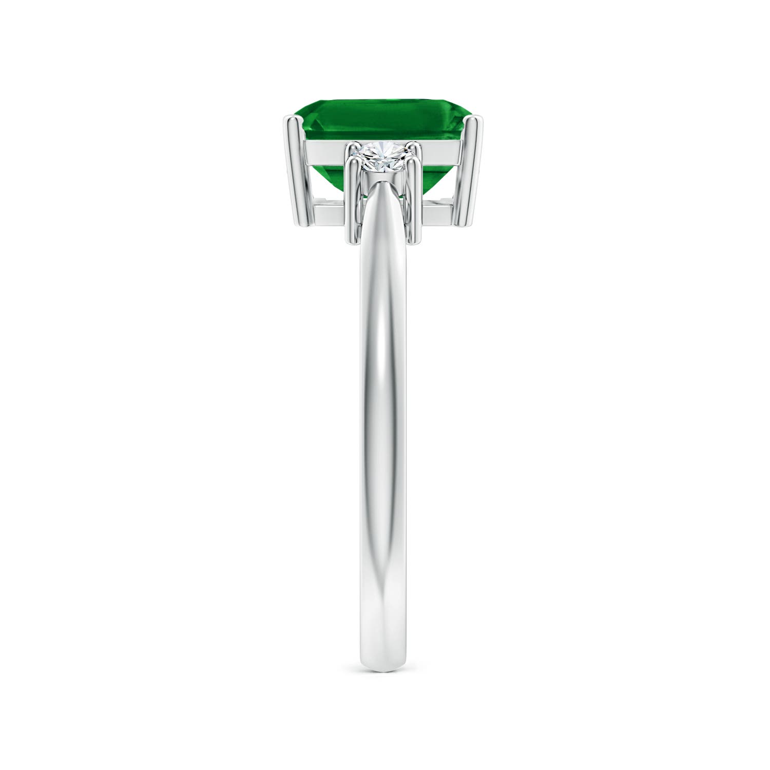 8x6mm Labgrown Lab-Grown-Classic Emerald-Cut Emerald & Round Diamond Three Stone Ring in White Gold - side 3