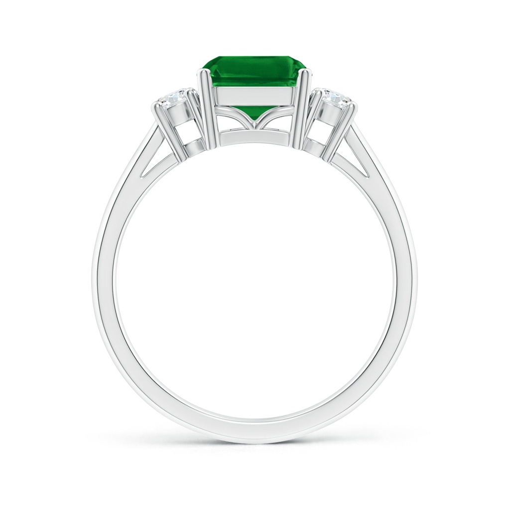 9x7mm Labgrown Lab-Grown-Classic Emerald-Cut Emerald & Round Diamond Three Stone Ring in White Gold - side 199