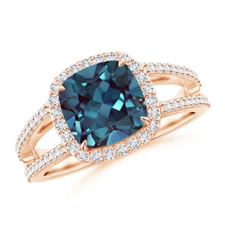 8mm Labgrown Cushion Lab-Grown Alexandrite Split Shank Ring with Diamond Halo in Rose Gold