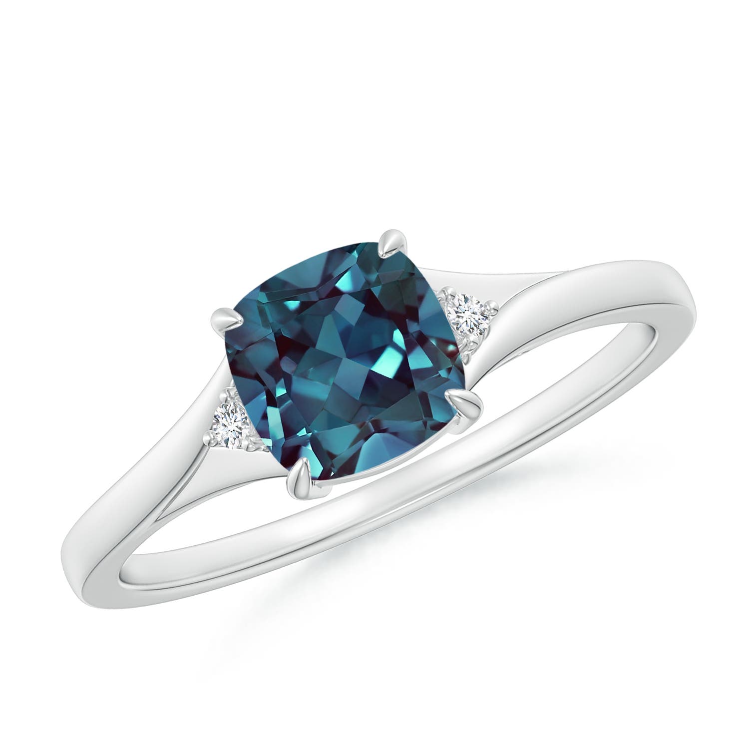 6mm Labgrown Split Shank Cushion Lab-Grown Alexandrite Solitaire Ring in 18K White Gold