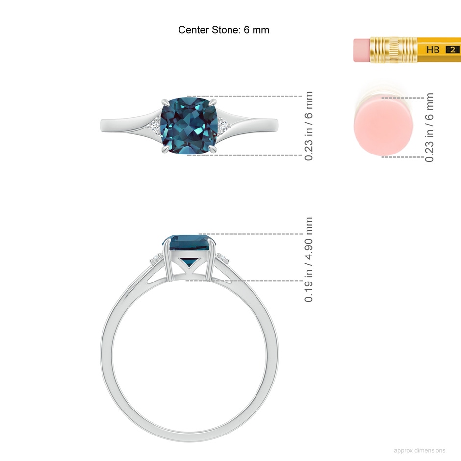 6mm Labgrown Split Shank Cushion Lab-Grown Alexandrite Solitaire Ring in P950 Platinum ruler