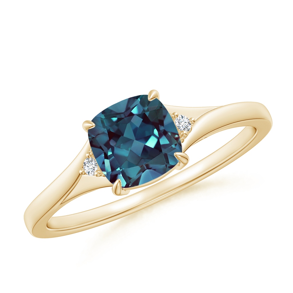 6mm Labgrown Split Shank Cushion Lab-Grown Alexandrite Solitaire Ring in Yellow Gold