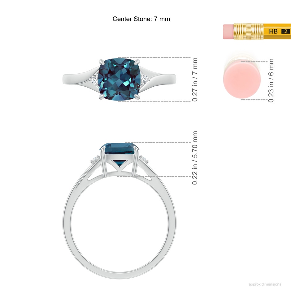 7mm Labgrown Split Shank Cushion Lab-Grown Alexandrite Solitaire Ring in 18K White Gold ruler