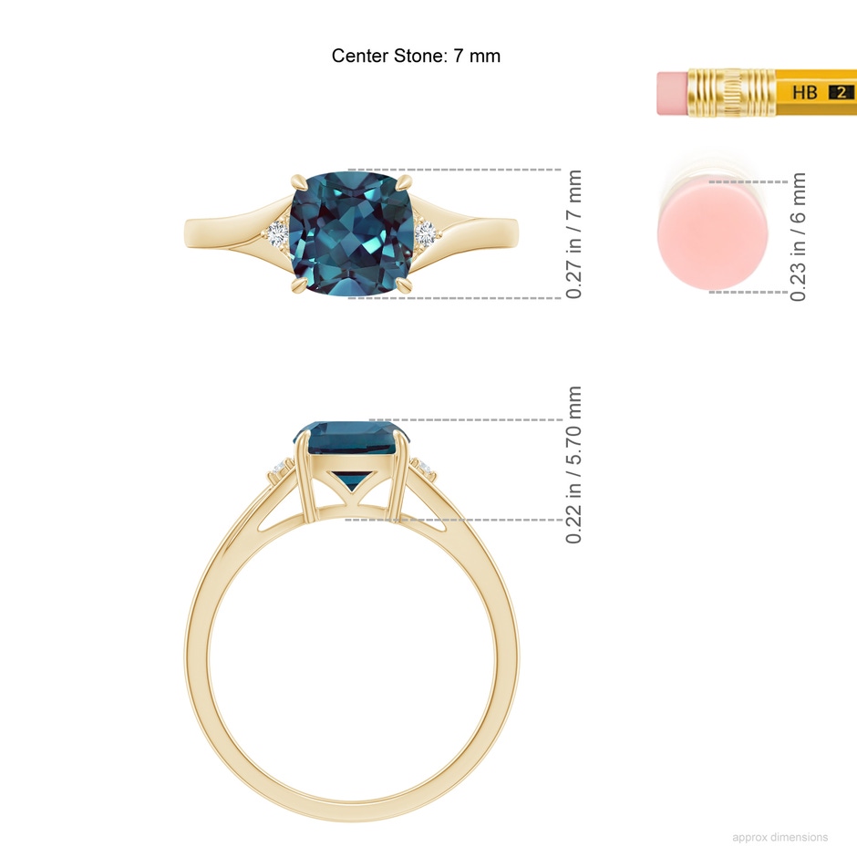 7mm Labgrown Split Shank Cushion Lab-Grown Alexandrite Solitaire Ring in 18K Yellow Gold ruler