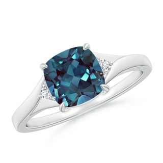 7mm Labgrown Split Shank Cushion Lab-Grown Alexandrite Solitaire Ring in White Gold