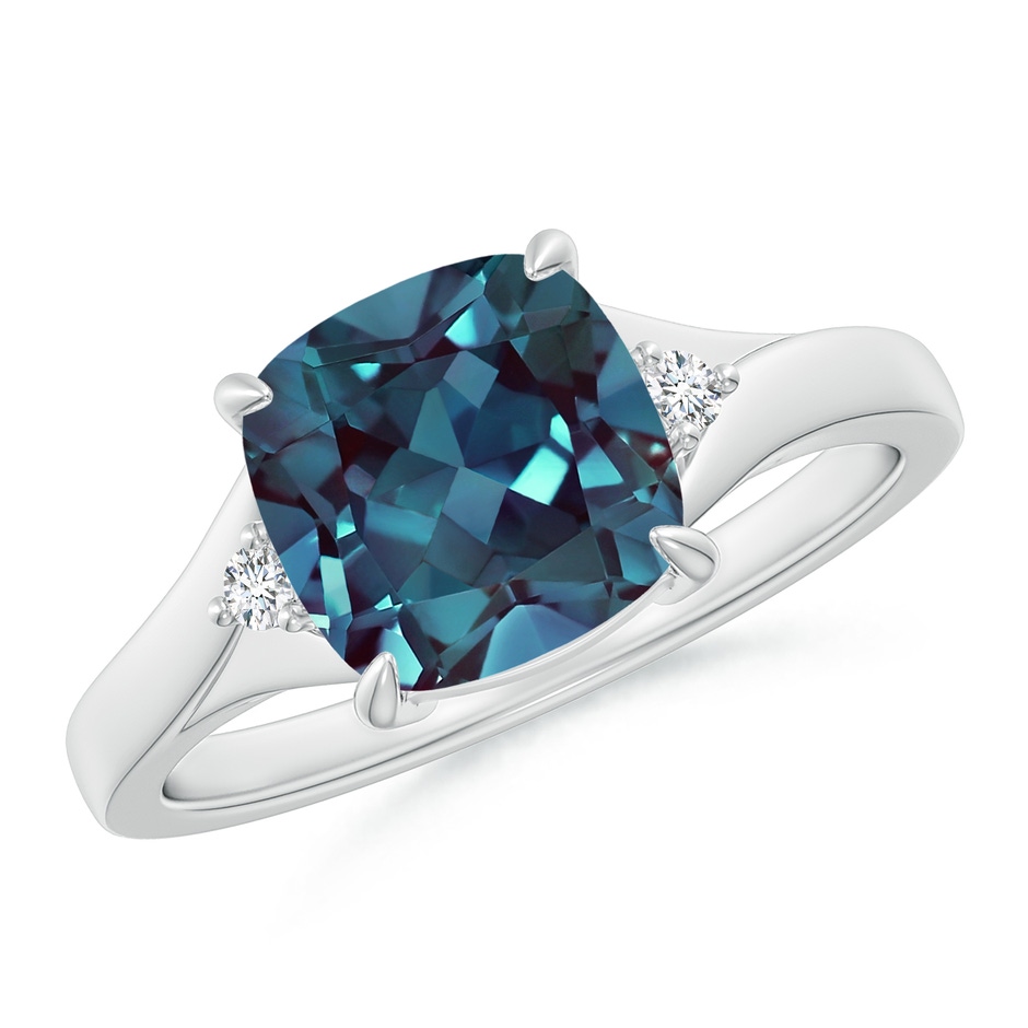 8mm Labgrown Split Shank Cushion Lab-Grown Alexandrite Solitaire Ring in 18K White Gold 