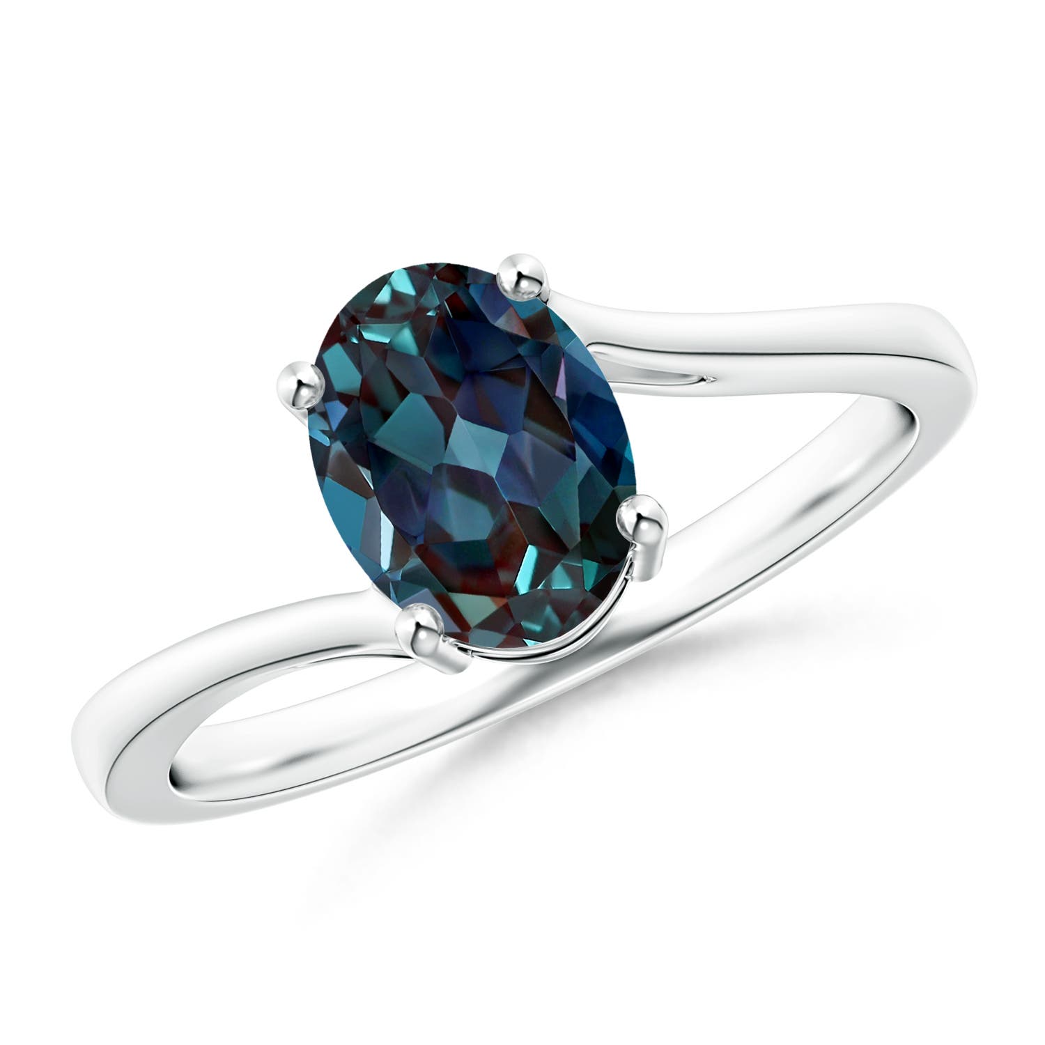 8x6mm Labgrown Prong Set Oval Lab-Grown Alexandrite Solitaire Bypass Ring in White Gold - main