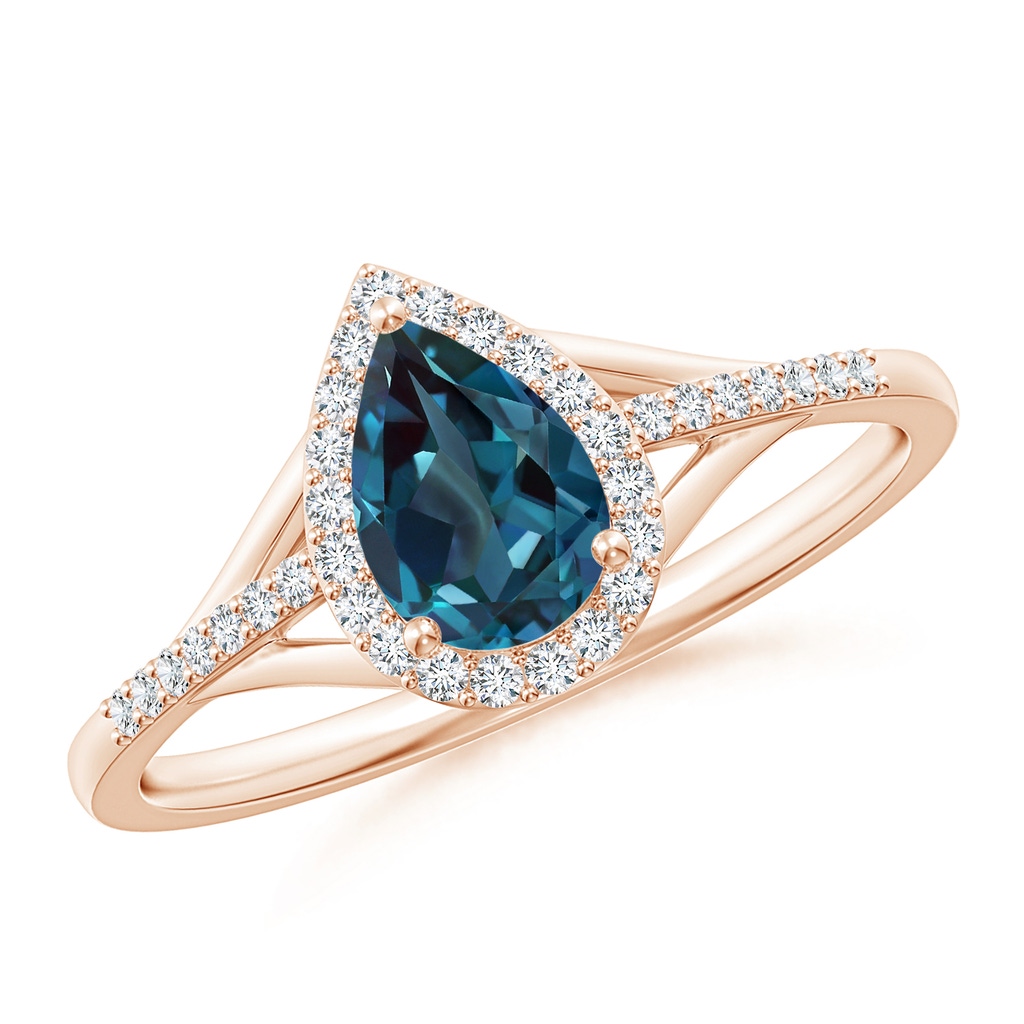 7x5mm Labgrown Pear-Shaped Lab-Grown Alexandrite Ring with Diamond Halo in Rose Gold