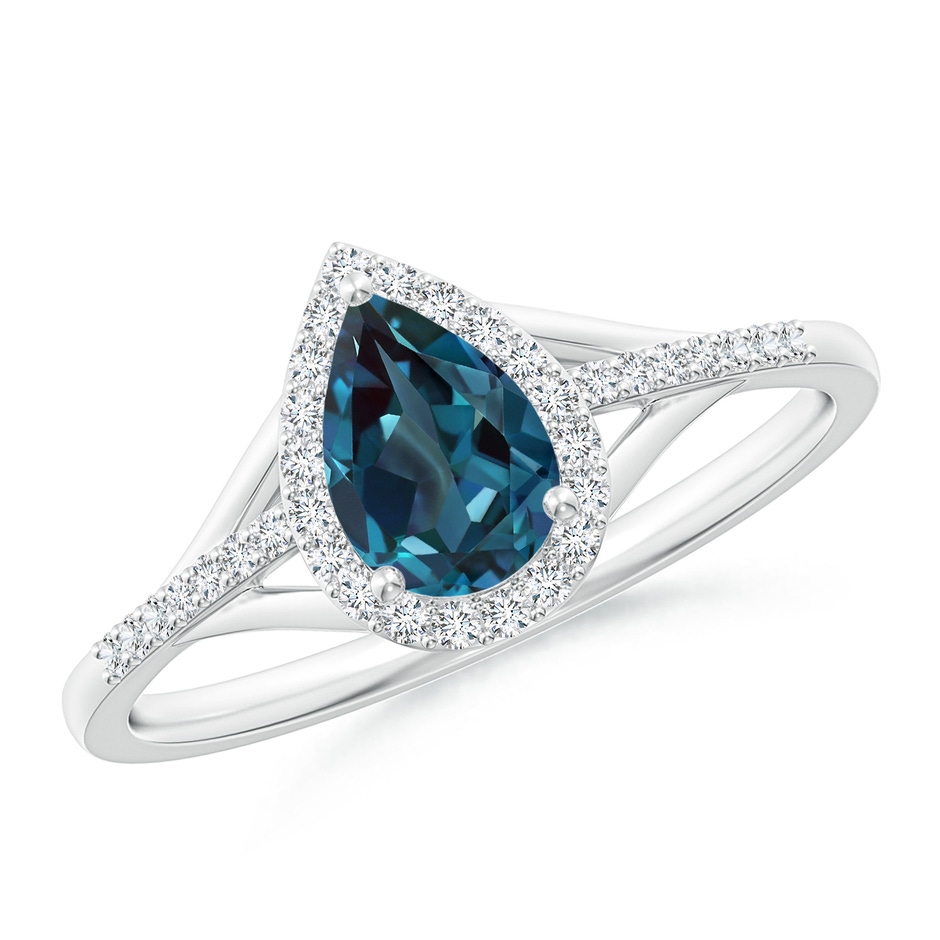 7x5mm Labgrown Pear-Shaped Lab-Grown Alexandrite Ring with Diamond Halo in White Gold 