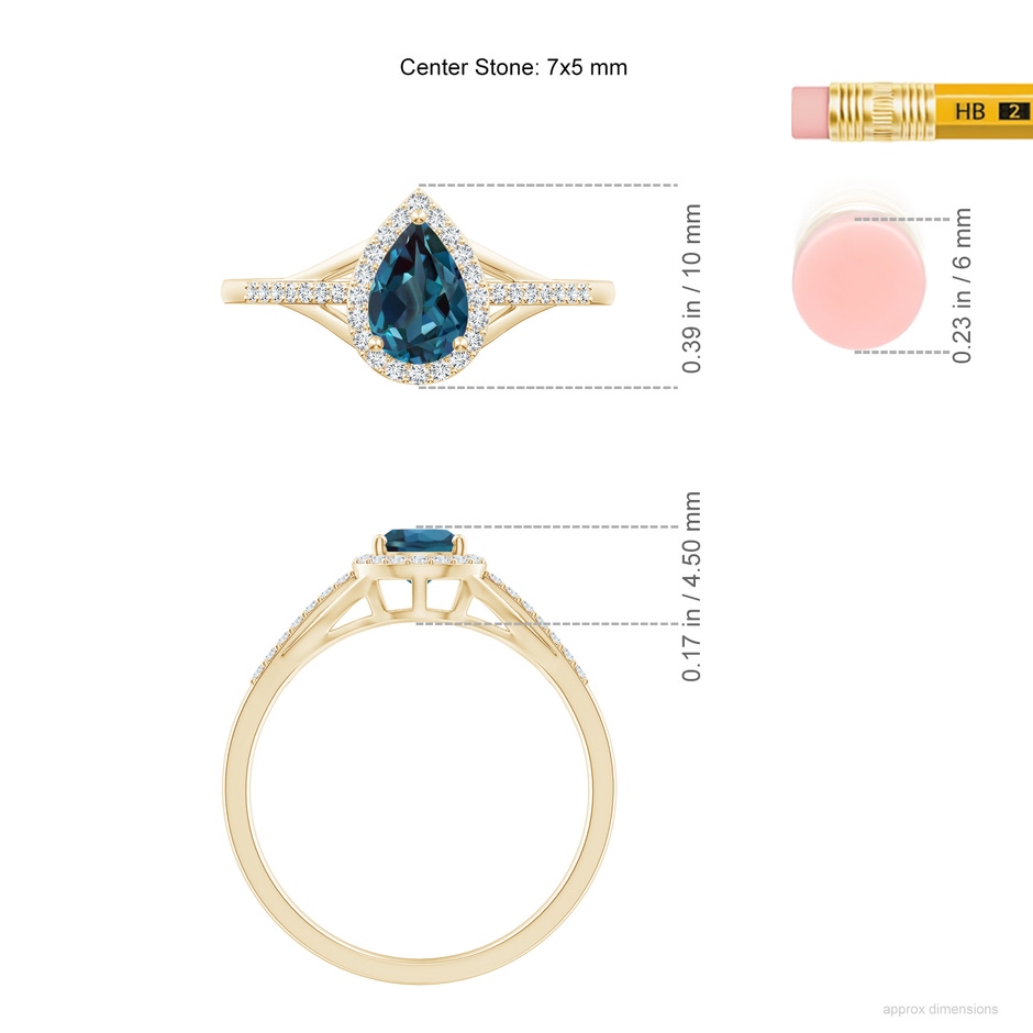 7x5mm Labgrown Pear-Shaped Lab-Grown Alexandrite Ring with Diamond Halo in Yellow Gold ruler