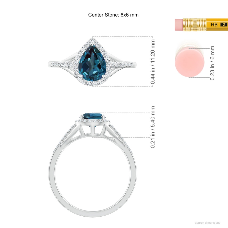 8x6mm Labgrown Pear-Shaped Lab-Grown Alexandrite Ring with Diamond Halo in 18K White Gold ruler