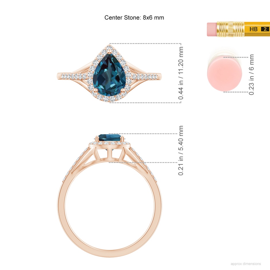 8x6mm Labgrown Pear-Shaped Lab-Grown Alexandrite Ring with Diamond Halo in Rose Gold ruler