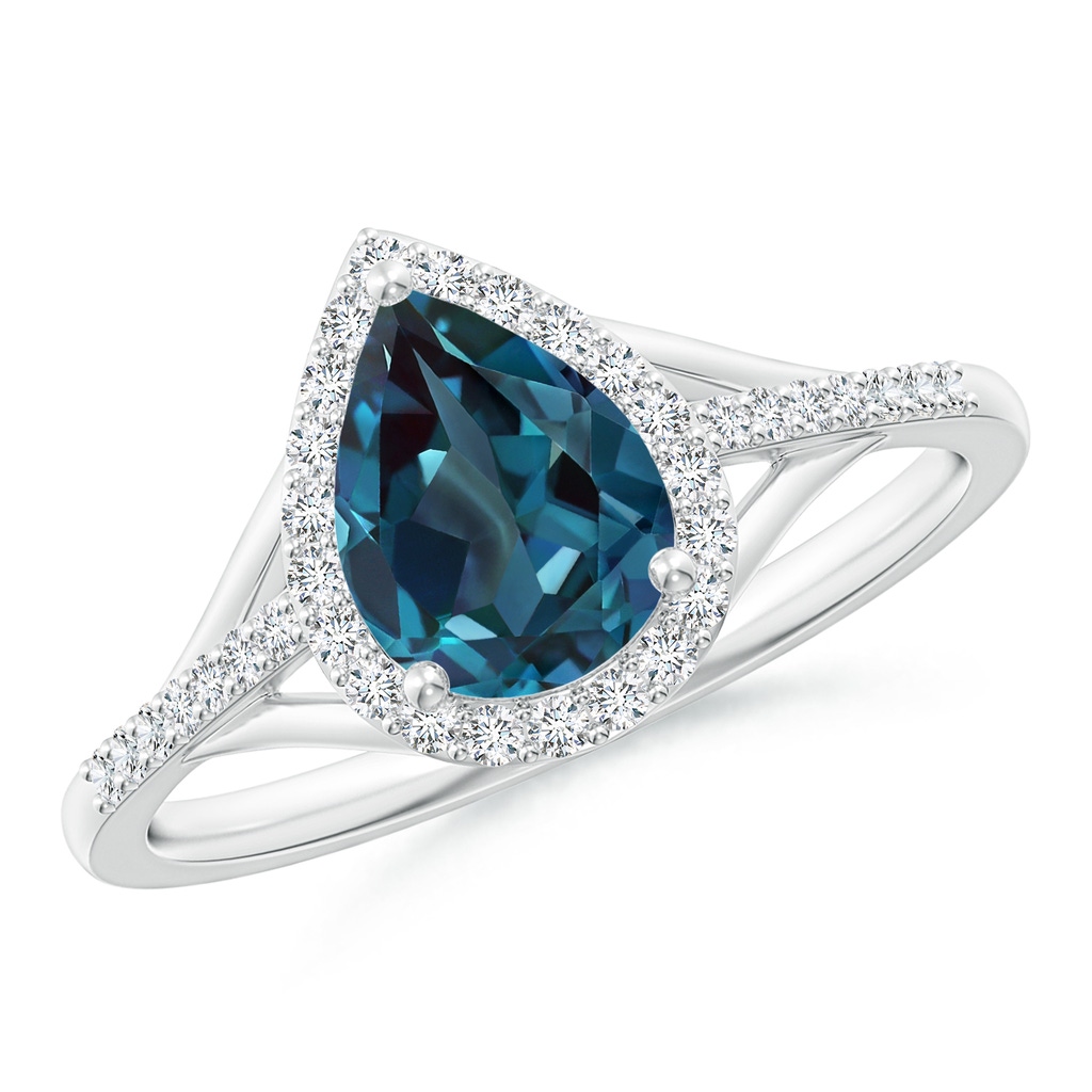 8x6mm Labgrown Pear-Shaped Lab-Grown Alexandrite Ring with Diamond Halo in White Gold