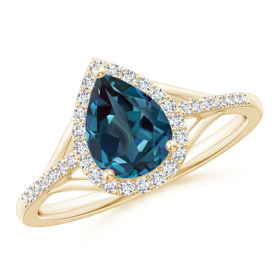 8x6mm Labgrown Pear-Shaped Lab-Grown Alexandrite Ring with Diamond Halo in Yellow Gold 