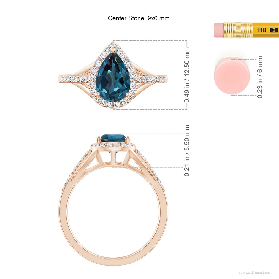 9x6mm Labgrown Pear-Shaped Lab-Grown Alexandrite Ring with Diamond Halo in Rose Gold ruler