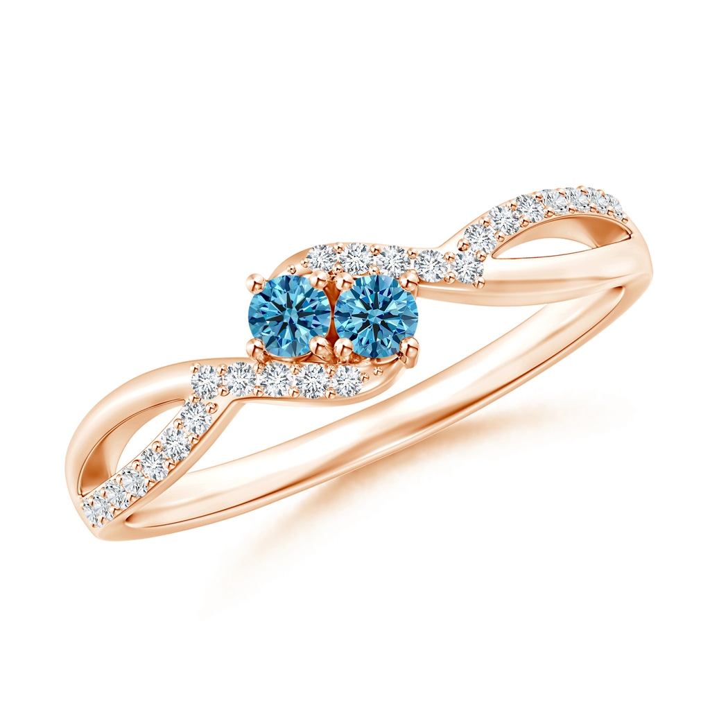 2.5mm Labgrown Two Stone Lab-Grown Fancy Intense Blue Diamond Split Shank Bypass Ring in Rose Gold