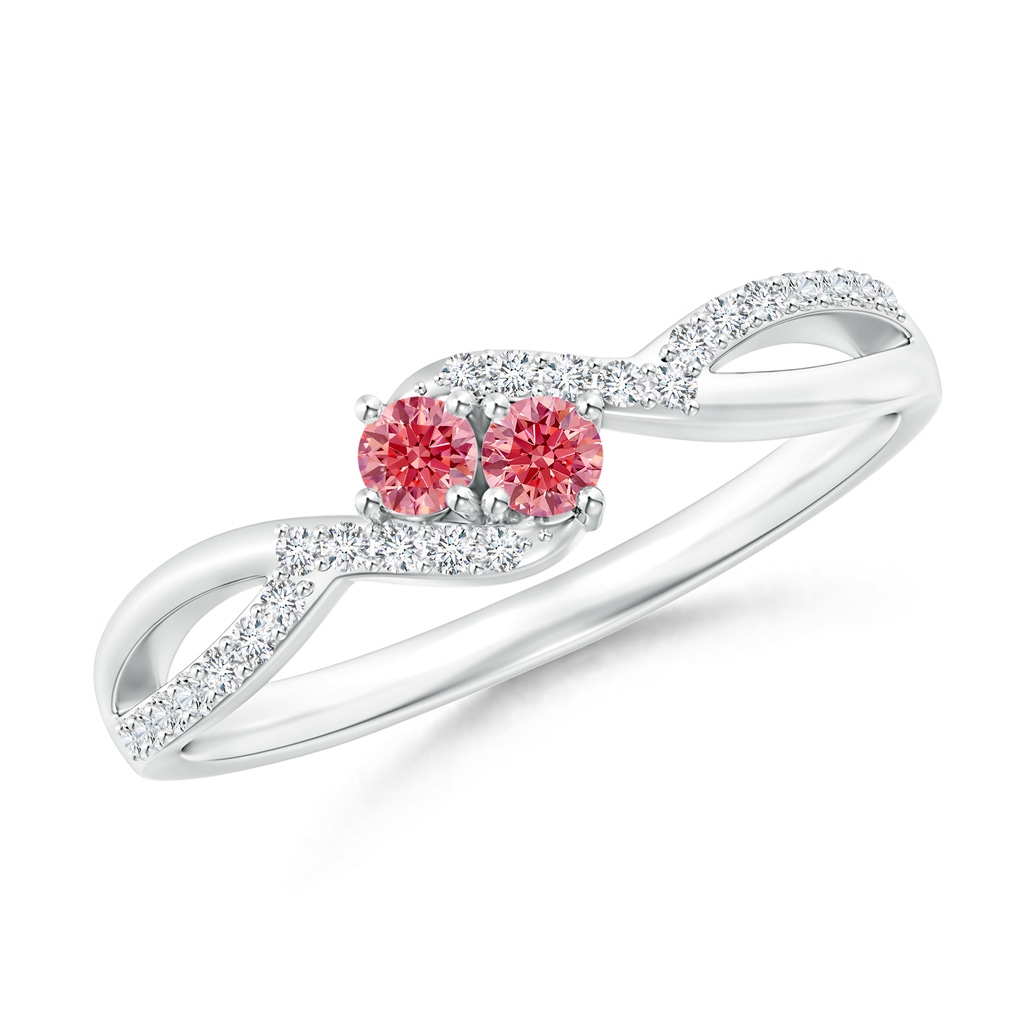 2.5mm Labgrown Two Stone Lab-Grown Fancy Intense Pink Diamond Split Shank Bypass Ring in P950 Platinum