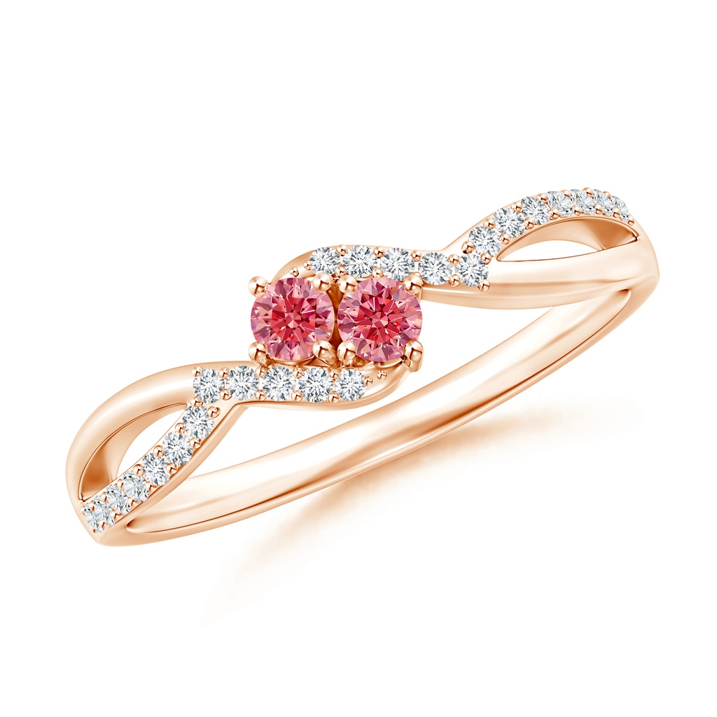 2.5mm Labgrown Two Stone Lab-Grown Fancy Intense Pink Diamond Split Shank Bypass Ring in Rose Gold