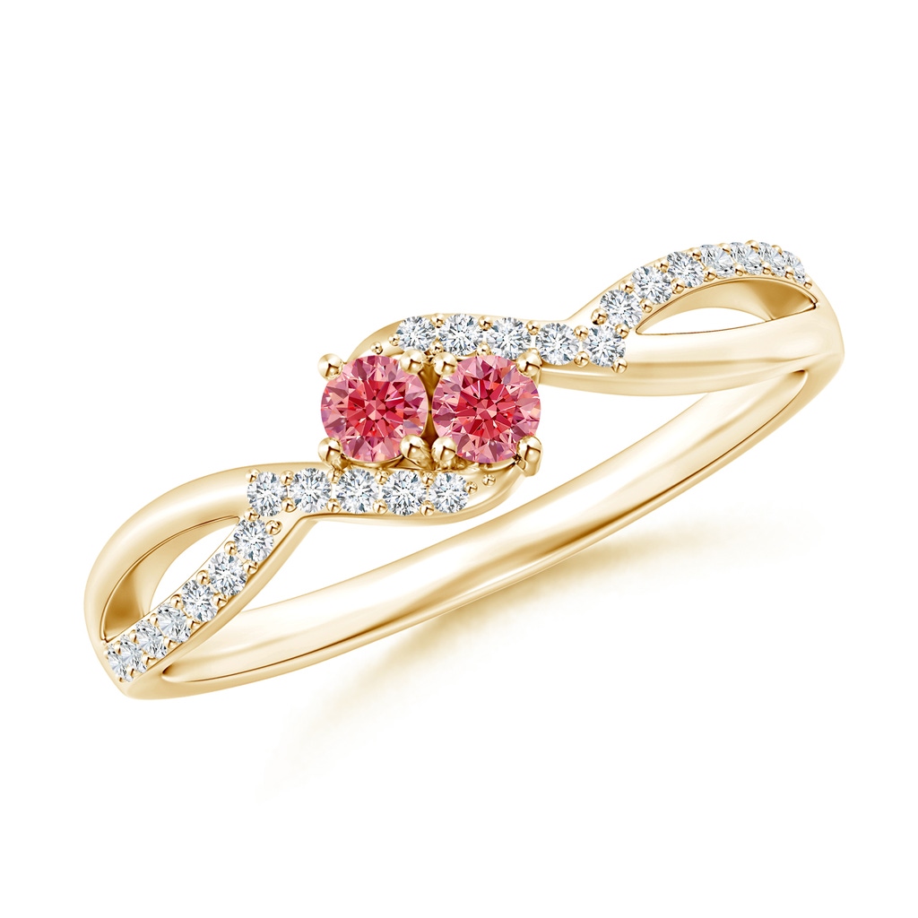 2.5mm Labgrown Two Stone Lab-Grown Fancy Intense Pink Diamond Split Shank Bypass Ring in Yellow Gold