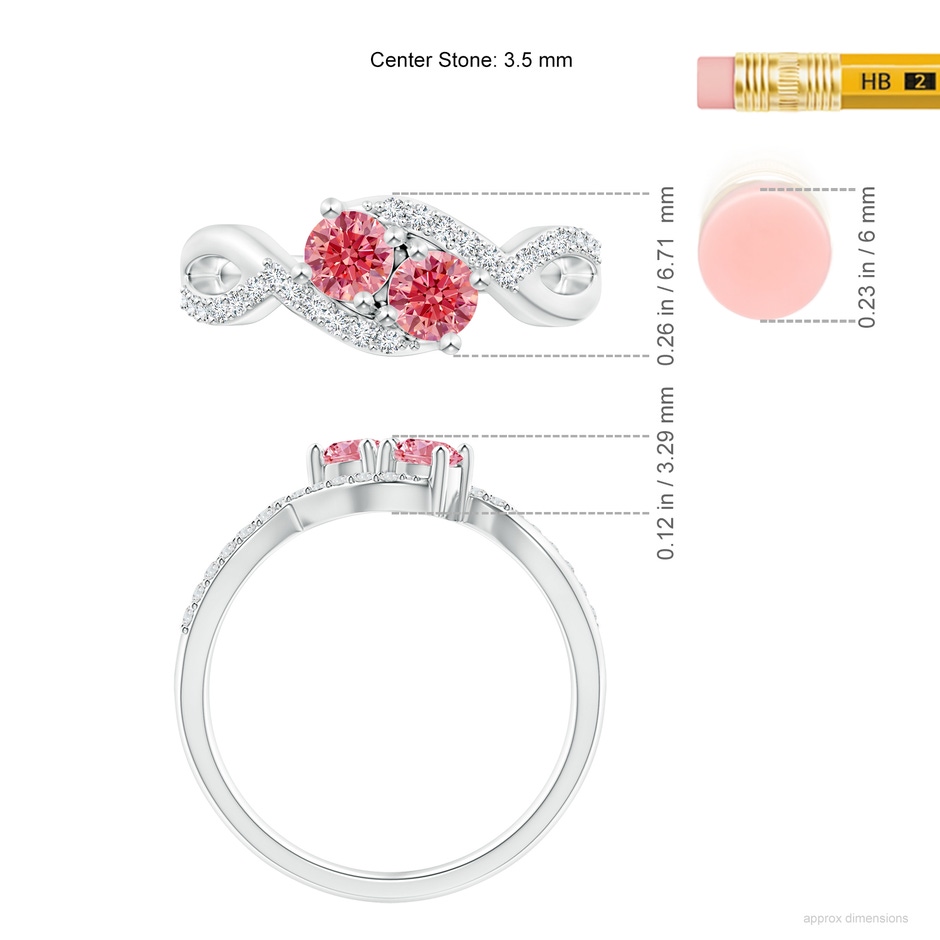 3.5mm Labgrown Two Stone Lab-Grown Fancy Intense Pink Diamond Split Shank Bypass Ring in White Gold ruler