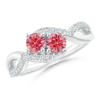 4.2mm Labgrown Two Stone Lab-Grown Fancy Intense Pink Diamond Split Shank Bypass Ring in P950 Platinum