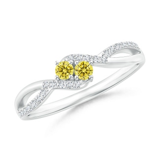 2.5mm Labgrown Two Stone Lab-Grown Fancy Intense Yellow Diamond Split Shank Bypass Ring in P950 Platinum