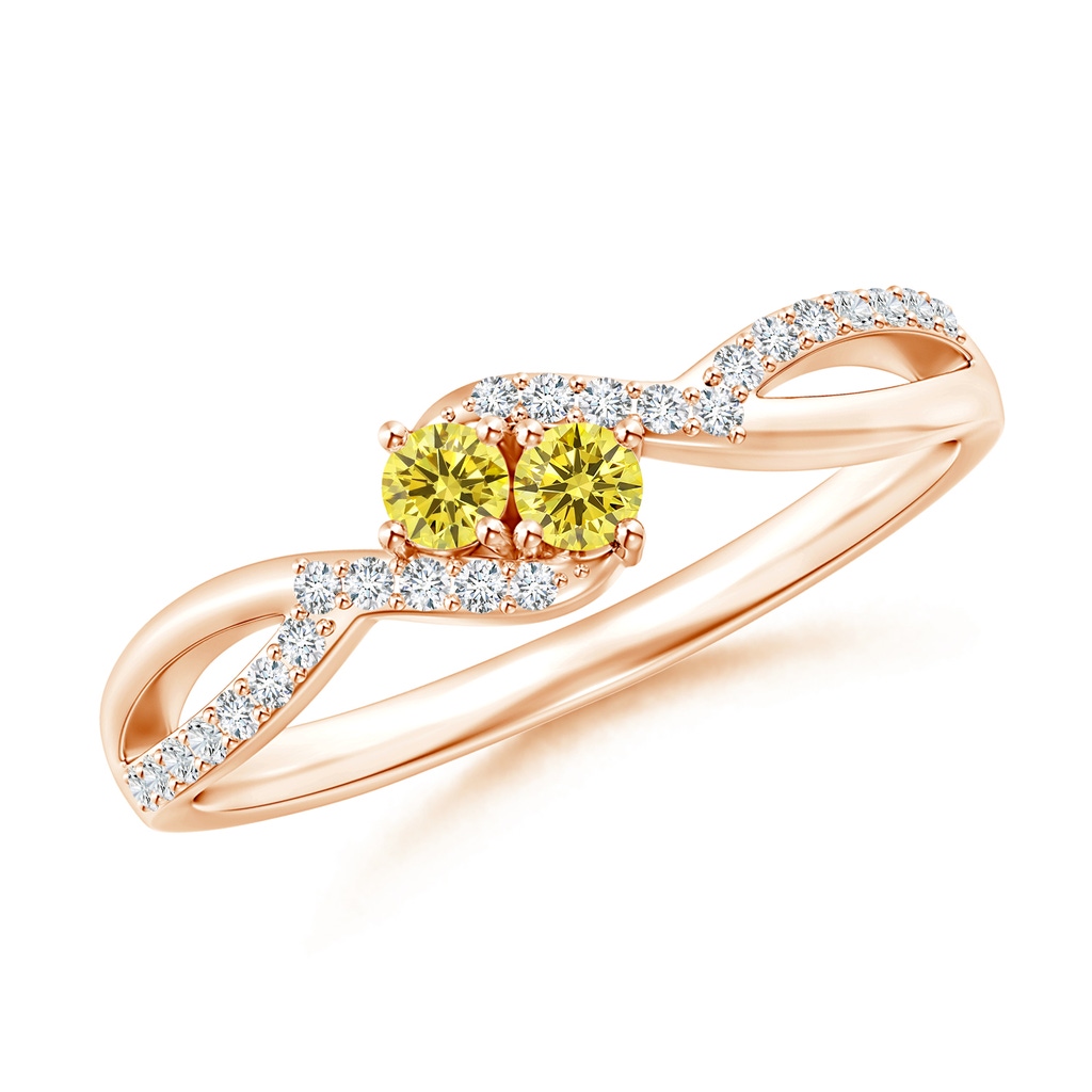 2.5mm Labgrown Two Stone Lab-Grown Fancy Intense Yellow Diamond Split Shank Bypass Ring in Rose Gold