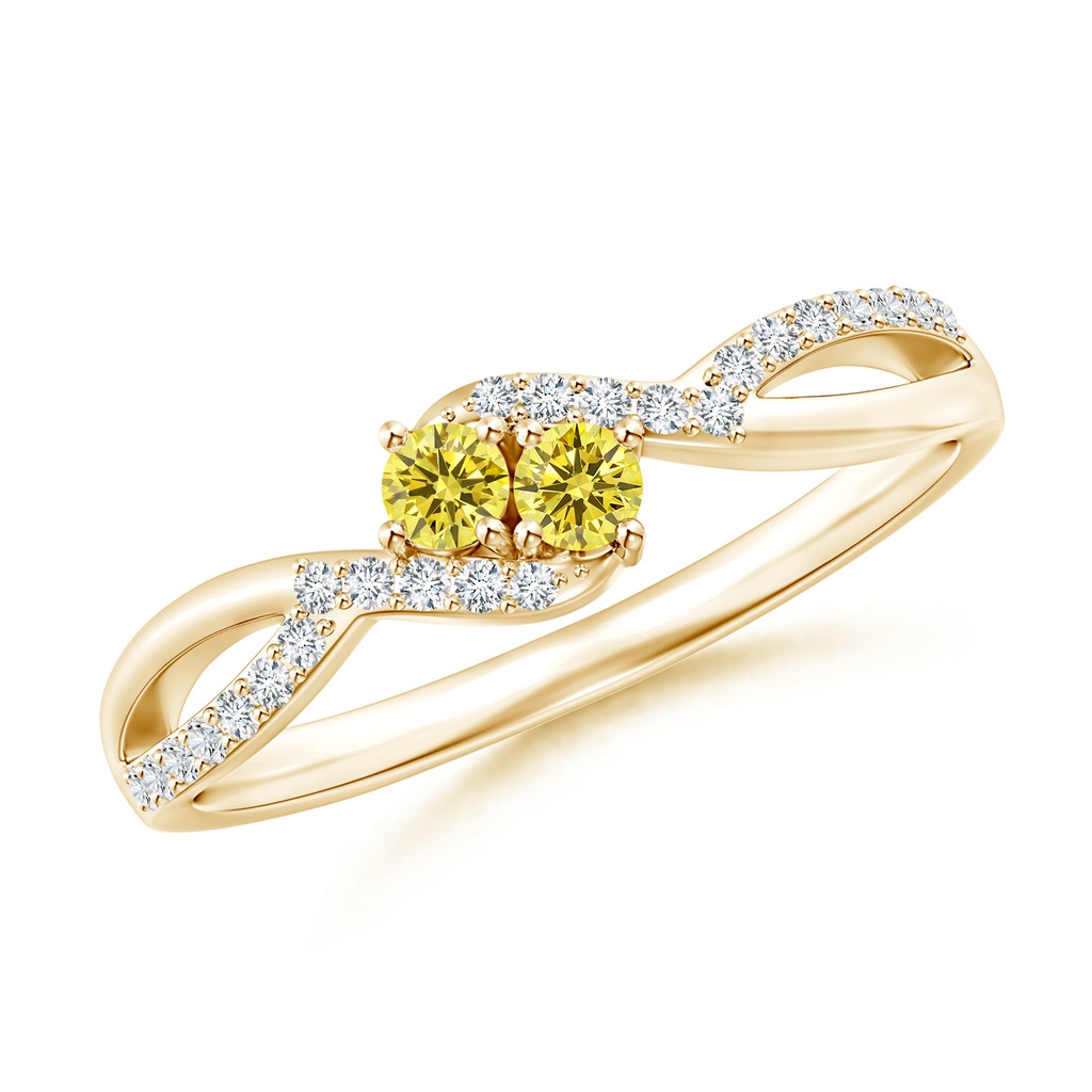 2.5mm Labgrown Two Stone Lab-Grown Fancy Intense Yellow Diamond Split Shank Bypass Ring in Yellow Gold